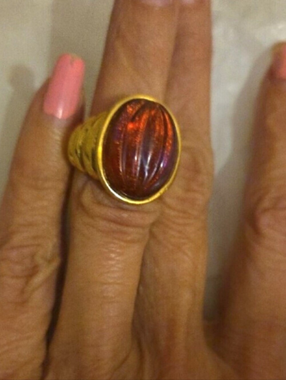 Rare!Vintage! Hutton Wilkinson,Gold tone Red Cabochon Stone Ring - Women Jewelry
